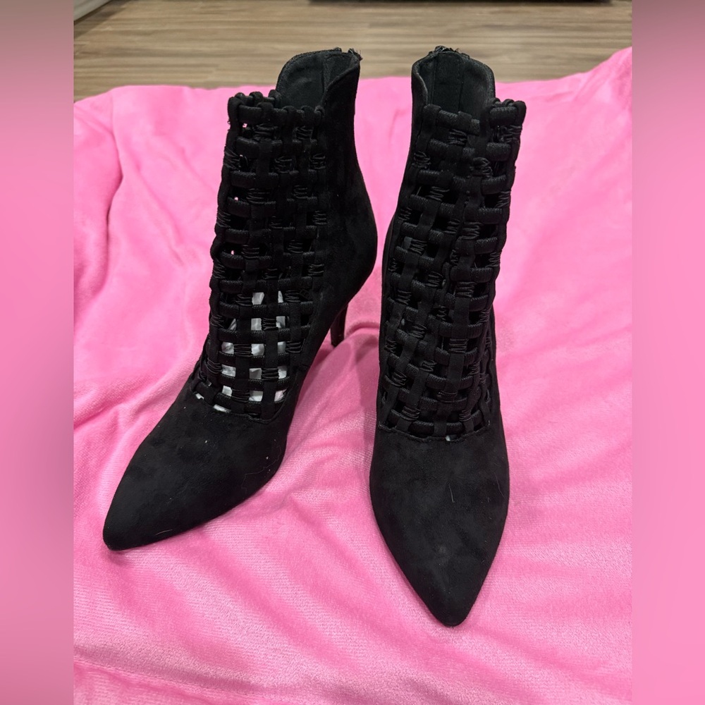 Impo Black Woven Heeled Boots, Size 9M